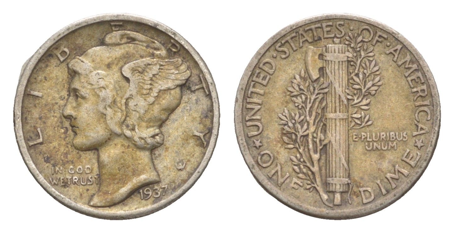 США 1 дайм (10 центов) 1937 KM 140 серебро 4649-552