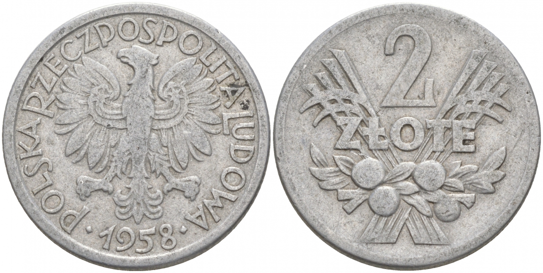 Польша 2 злотых 1958 MW KM 46, Parchimowicz 216a алюминий 69-1025