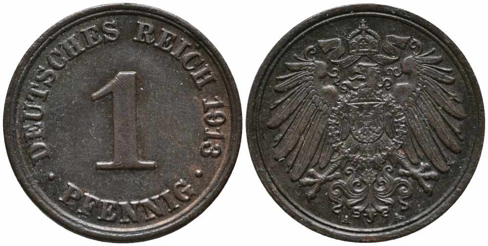 ГЕРМАНИЯ 1 ПФЕННИГ 1913 А KM 10, J. 10 медь 112-123