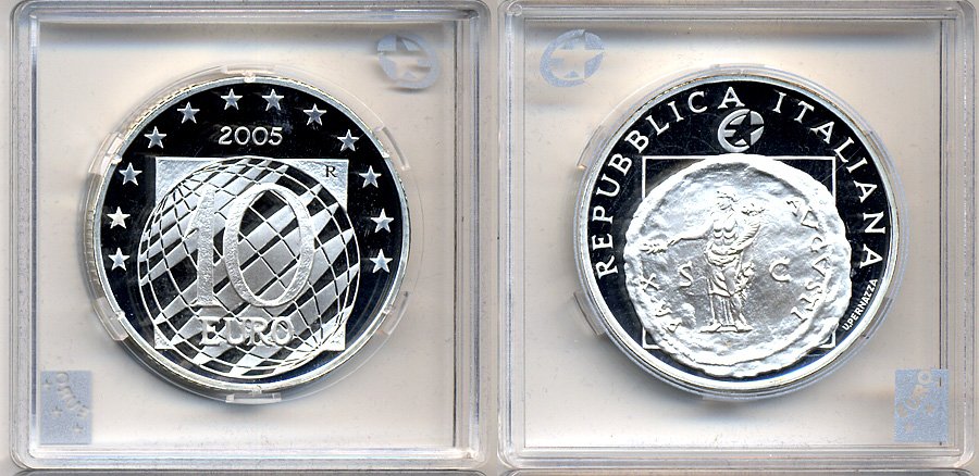 Италия 10 евро 2005 60 лет мира и свободы в Европе, античная монета KM 271 серебро PROOF 5-3-1-49