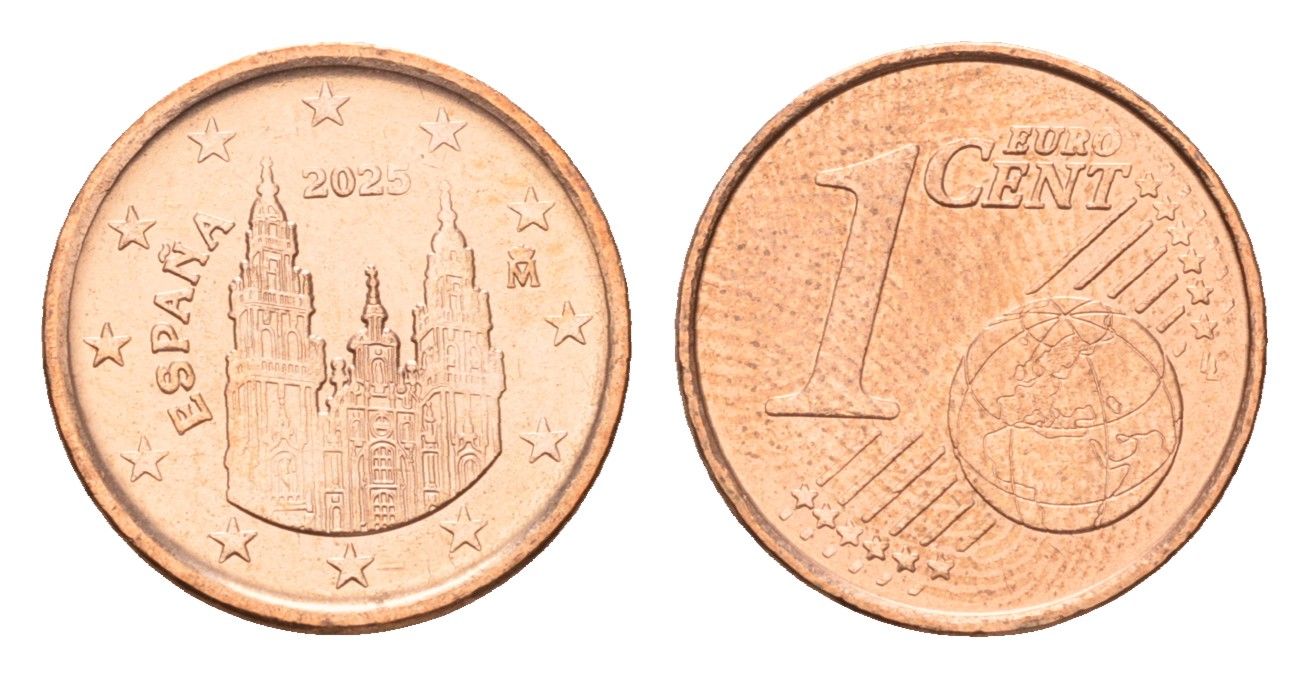 Испания 1 евроцент 2025 тираж 2.500 экземпляров KM 1144 сталь плакированная медью BU 4174-831