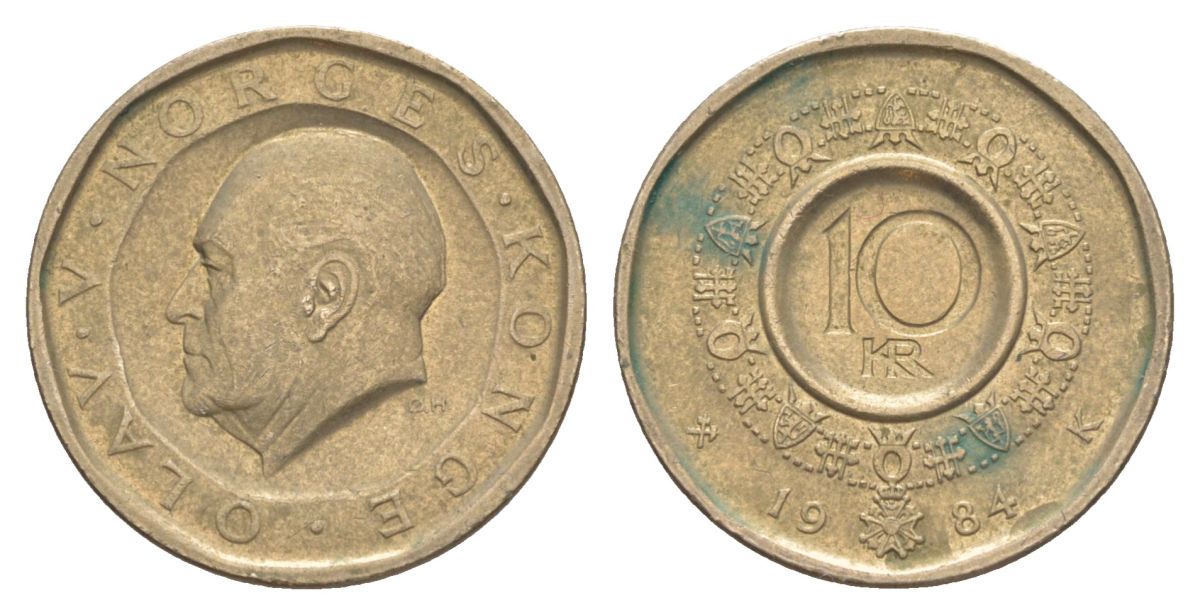 Норвегия 10 крон 1984 Улаф V (1957-1991) KM 427 никель латунь 4635-752
