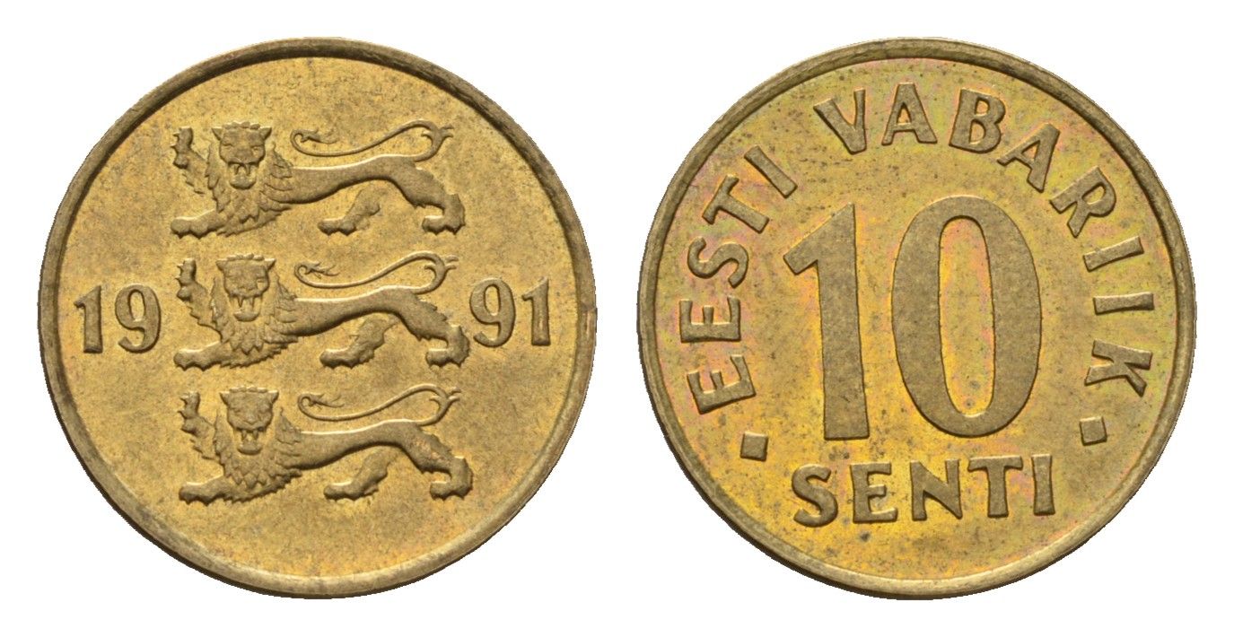 Эстония 10 сентов 1991 KM 22 латунь UNC 4696-113