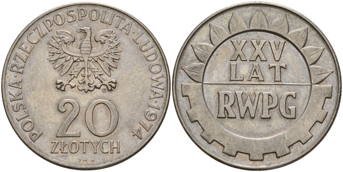 Польша 20 злотых 1974 MW, 25 лет Совету экономической взаимопомощи KM 70, Parchimowicz 247 медно-никель 4157-944