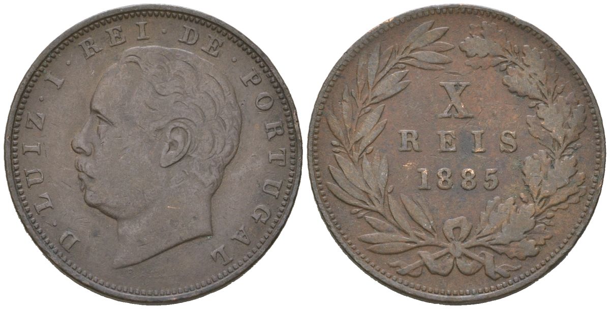 Португалия 10 реалов 1885 Луиш I (1861-1889) KM 526 бронза 4171-1111