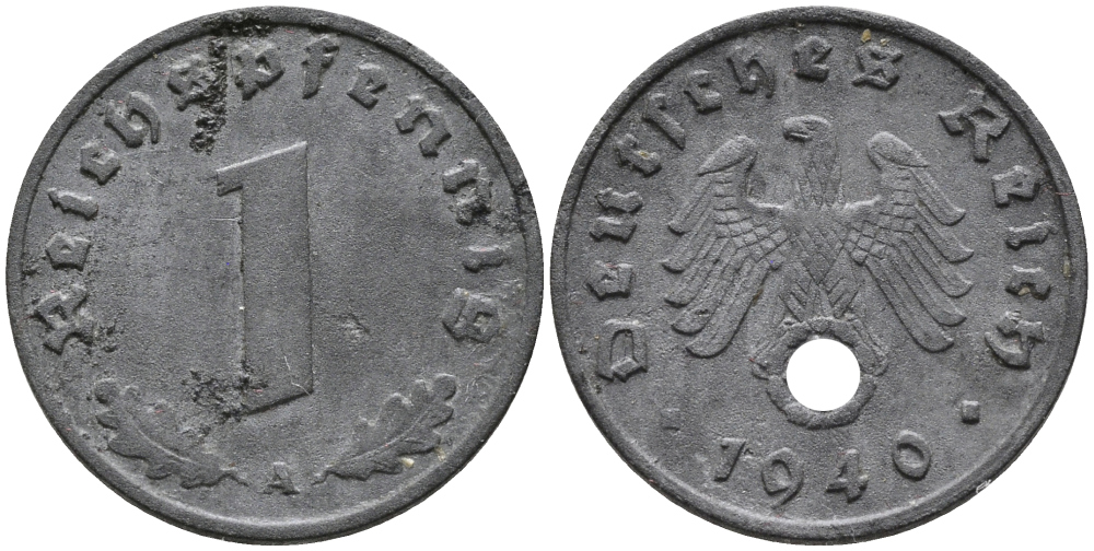 ГЕРМАНИЯ 1 РЕЙХСПФЕННИГ 1940 A KM 97, J.369 цинк 96-645