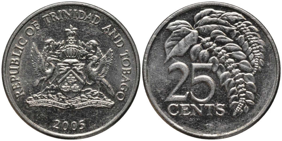Тринидад и Тобаго 25 центов 2005 цветок дикая пуансеттия KM 32 медно-никель 4577-1255