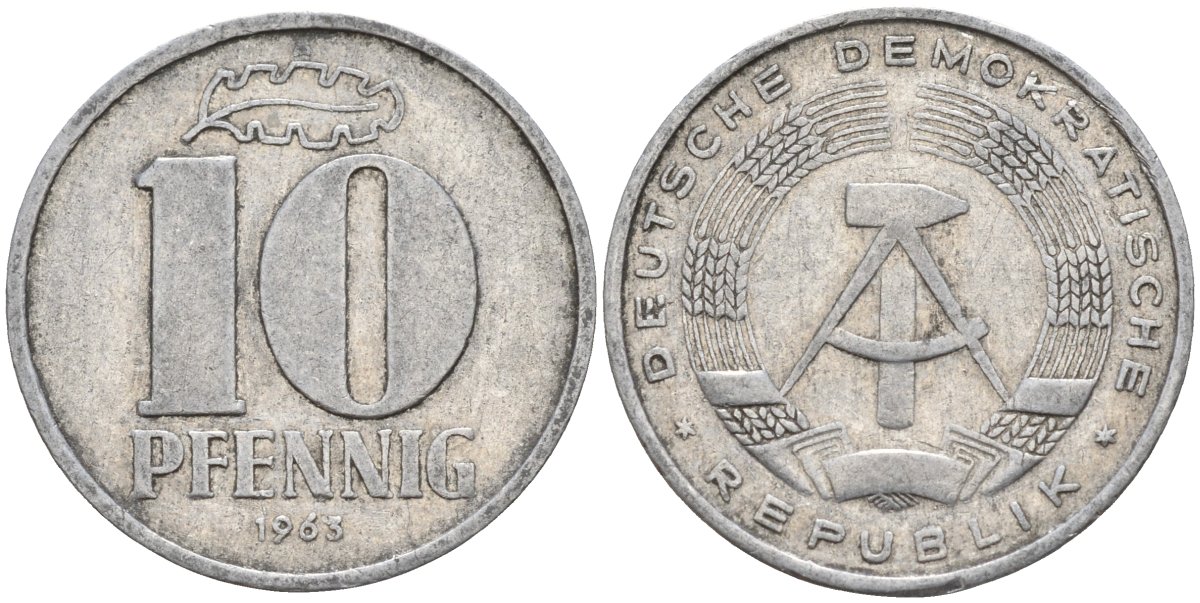 ГДР 10 пфеннигов 1963 A KM 10 алюминий 4143-733
