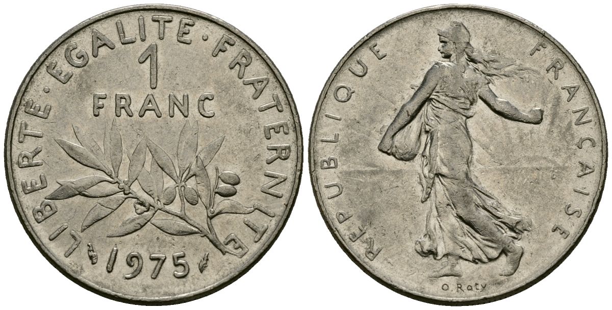 Франция 1 франк 1975 сеятель KM 925 никель 4135-844