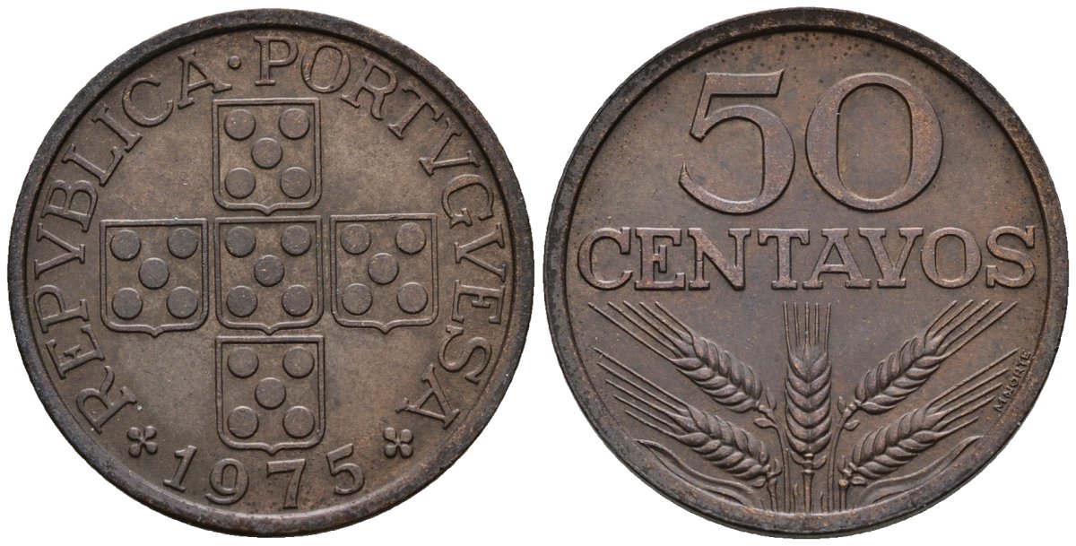 Португалия 50 сентаво 1975 KM 596 бронза 4148-353