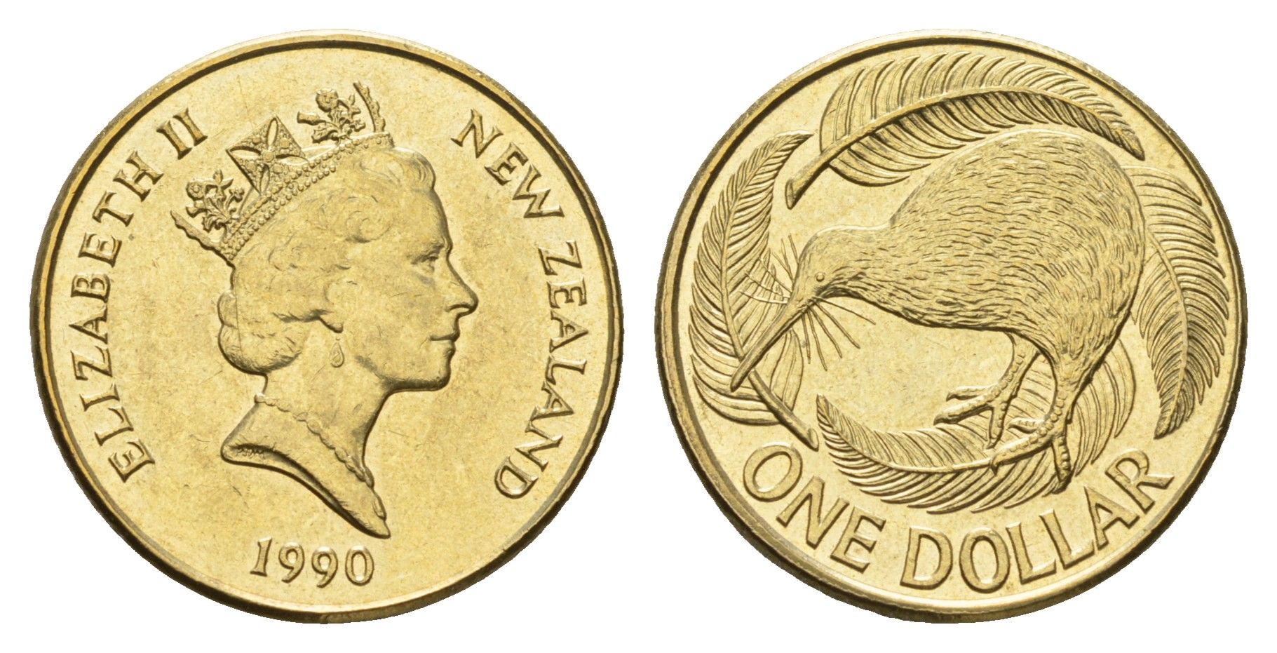 Новая Зеландия 1 доллар 1990 Елизавета II (1952-2022), птица киви KM 78 алюминиевая бронза aUNC 98-1236