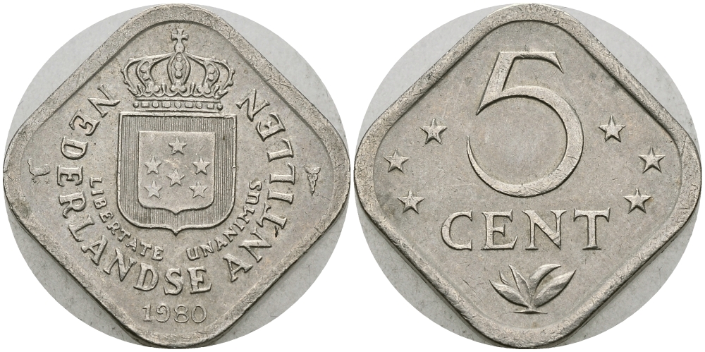 Нидерландские Антилы 5 центов 1980 Юлиана (1948-1980) KM 13 медно-никель 177-515