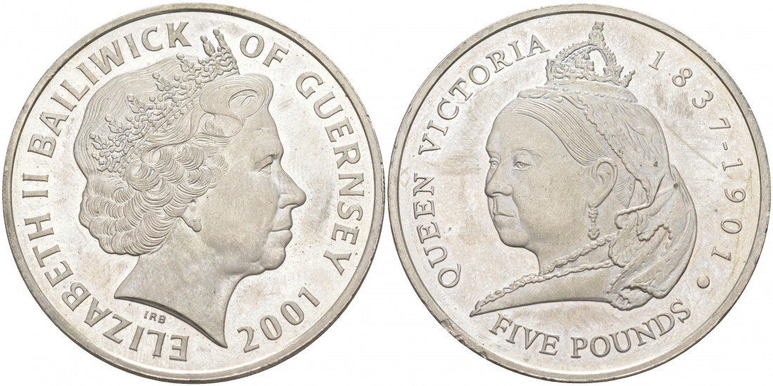 Гернси 5 фунтов 2001 100 лет со дня смерти королевы Виктории KM 106 медно-никель 73-824