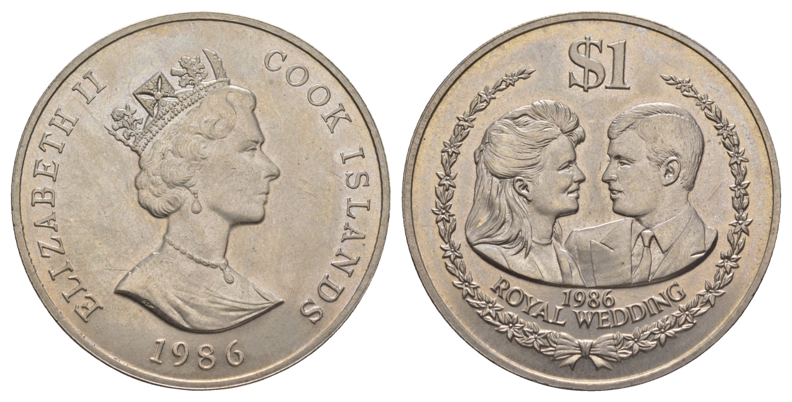 Острова Кука 1 доллар 1986 Свадьба Принца Эндрю и Сары Фергюсон KM 32 медно-никель BU 4184-1021