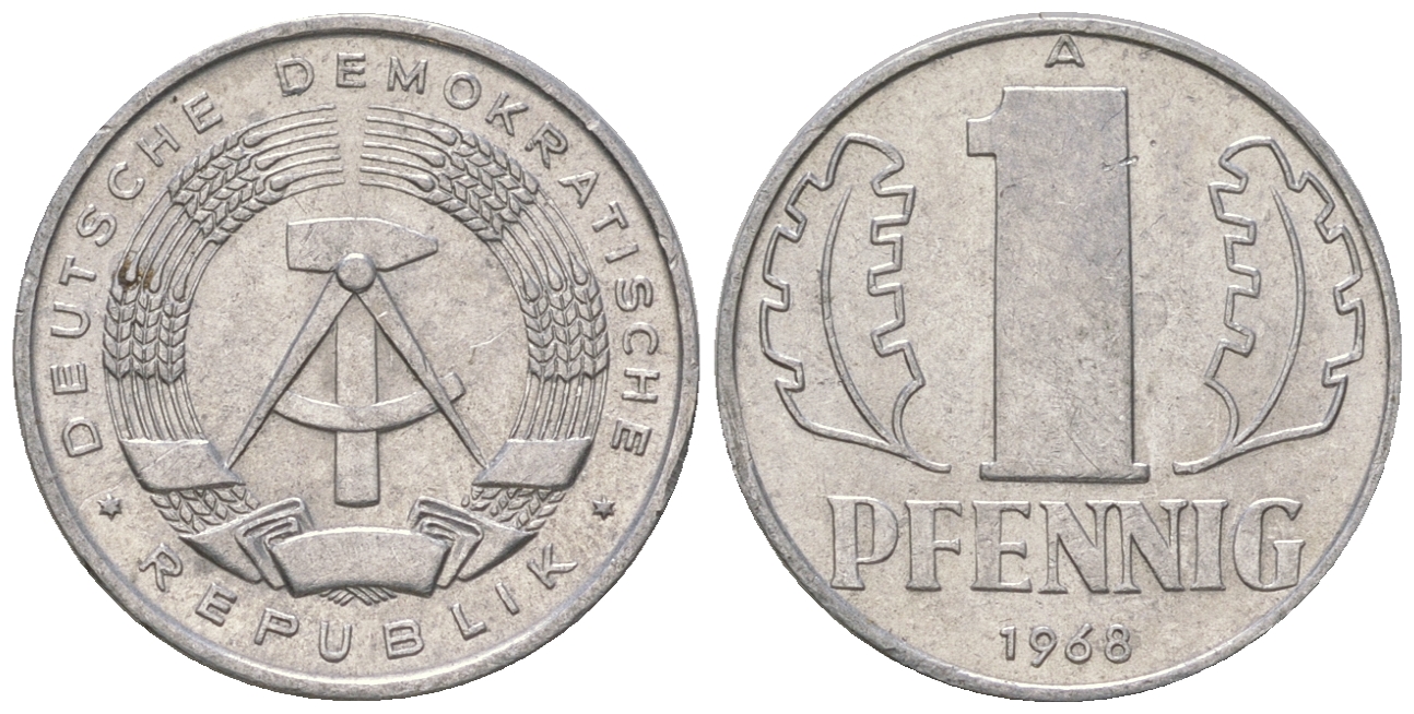 ГДР 1 пфенниг 1968 А КМ 8.1 алюминий 4651-1143