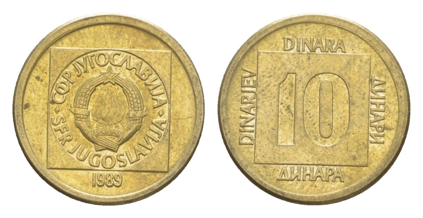 Югославия 10 динаров 1989 KM 131 латунь 211-549