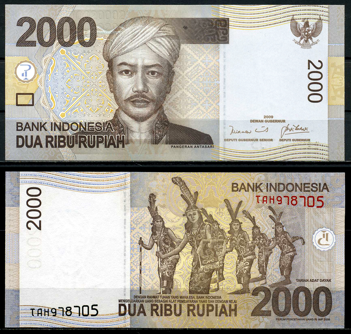 Индонезия 2000 рупий 2009 Принс Антасари, танцоры-даяки (Южный Борнео) Pick 148a бумага UNC (пресс) 446-26-8-2