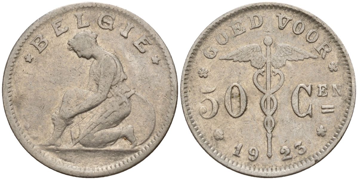 Бельгия 50 сантимов 1923 Belgie KM 88 никель латунь 4152-422
