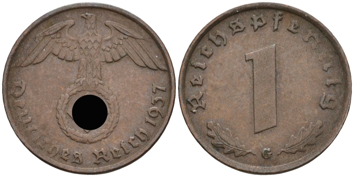 Германия 1 рейхспфенниг 1937 G KM 89, J 361 бронза 4136-1229