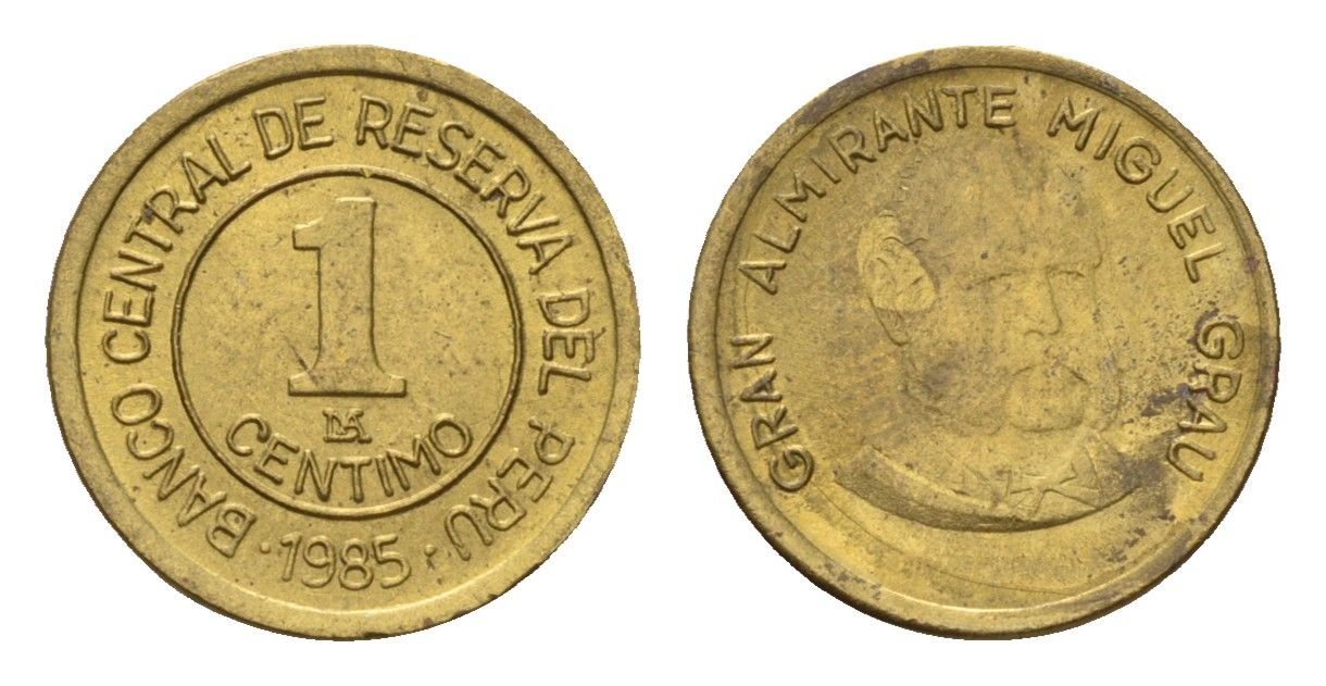Перу 1 сентимо 1985 год-тип KM 291 латунь UNC 4614-1137