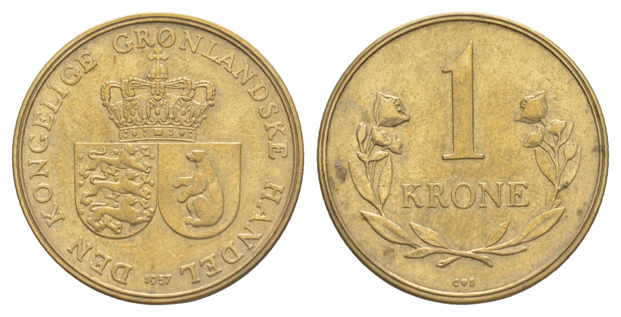 Гренландия 1 крона 1957 KM 10 алюминиевая бронза 1528-814