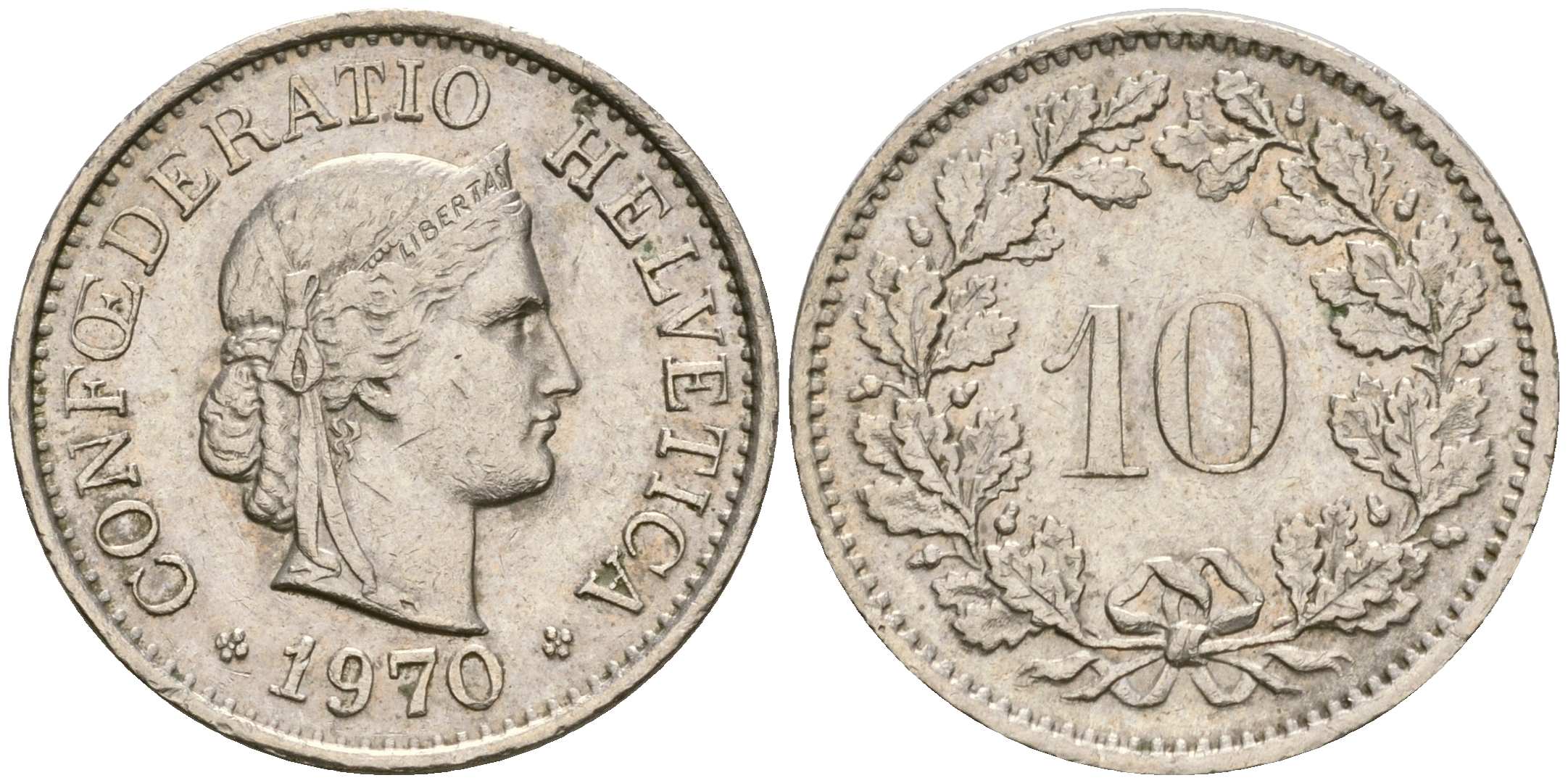 Швейцария 10 раппенов 1970 KM 27 медно-никель 4364-1334