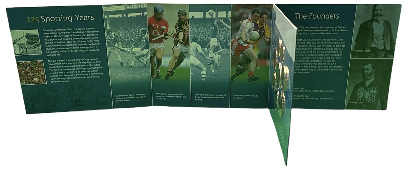 Ирландия евронабор из 8 монет 2009 125 лет Спортивной Ассоциации, запайка, в оригинальном картонном буклете, сертификат BUNC 5-4-4-28