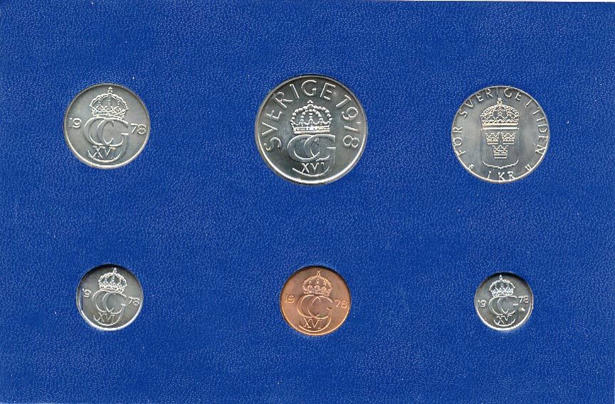 Швеция набор монетного двора из 6 монет 1978 в картоне, Карл XVI Густав (1973- ) KM MS8 UNC 7-5-7-230