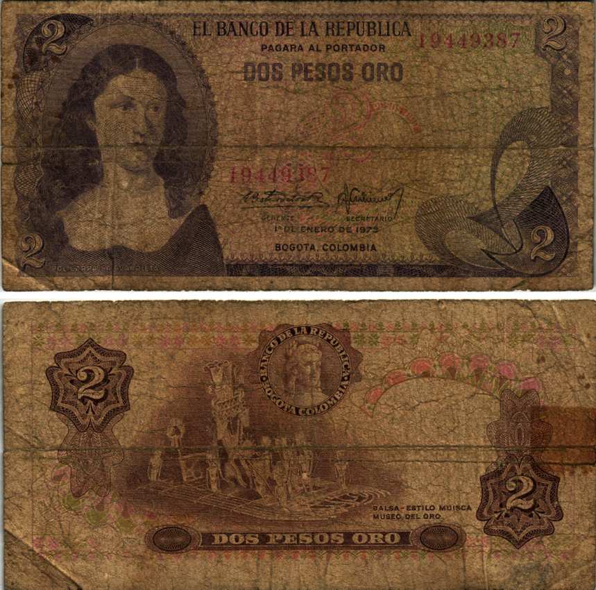 Колумбия 2 песо 1973 Поликарпа Салавариета Риос Pick 413а бумага 000-00-00