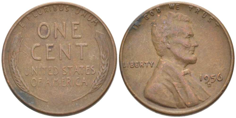 США 1 ЦЕНТ 1956 D, ЛИНКОЛЬН KM А132 медь цинк 218-657