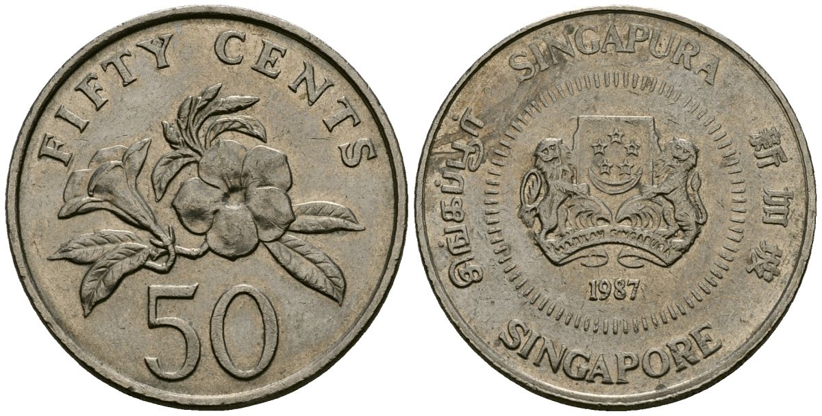 Сингапур 50 центов 1987 KM 53.1 медно-никель 4167-442