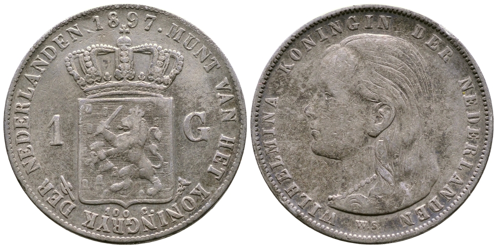 Нидерланды 1 гульден 1897 Вильгельмина (1890-1948) KM 117 серебро 1517-1442