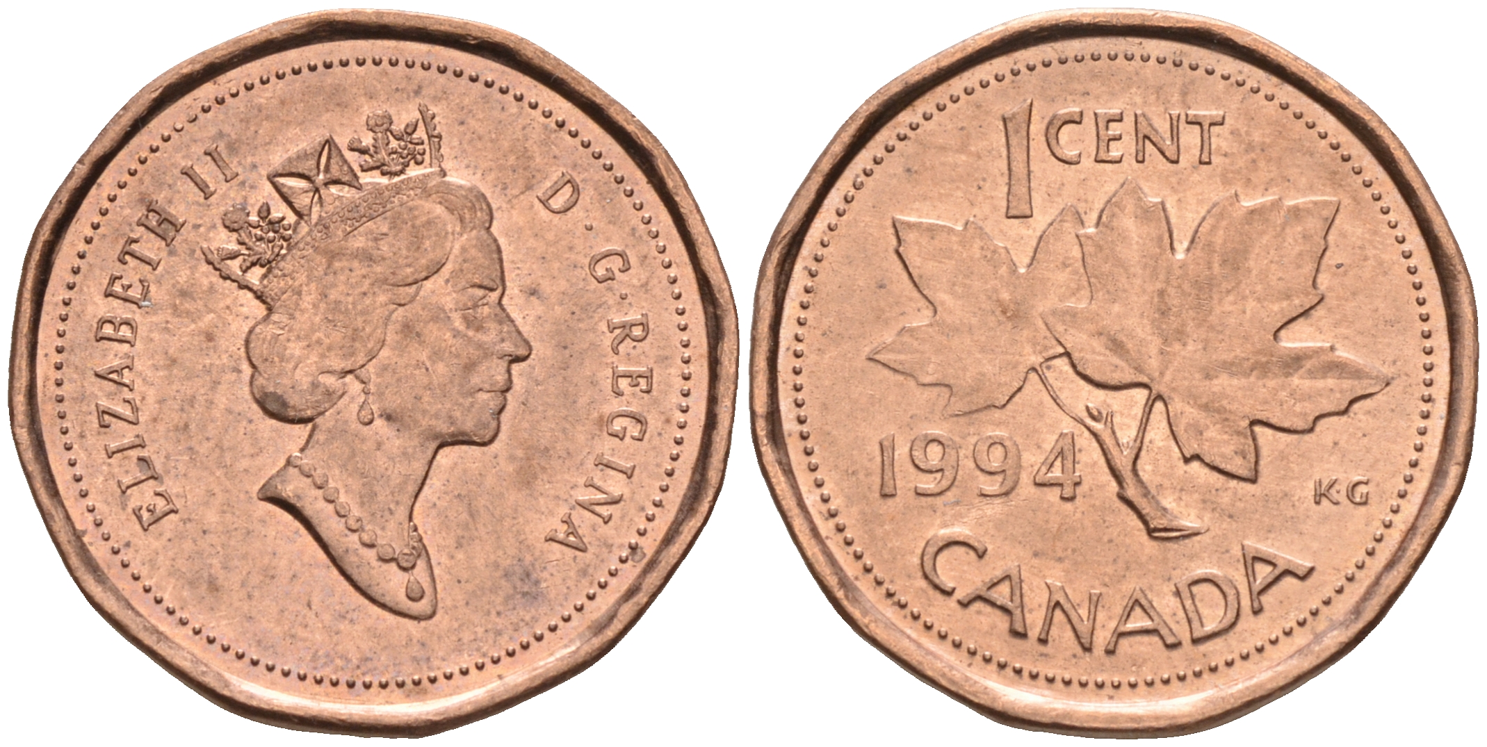 Канада 1 цент 1994 Елизавета II (1952-2022), кленовый лист KM 181 бронза    4147-323