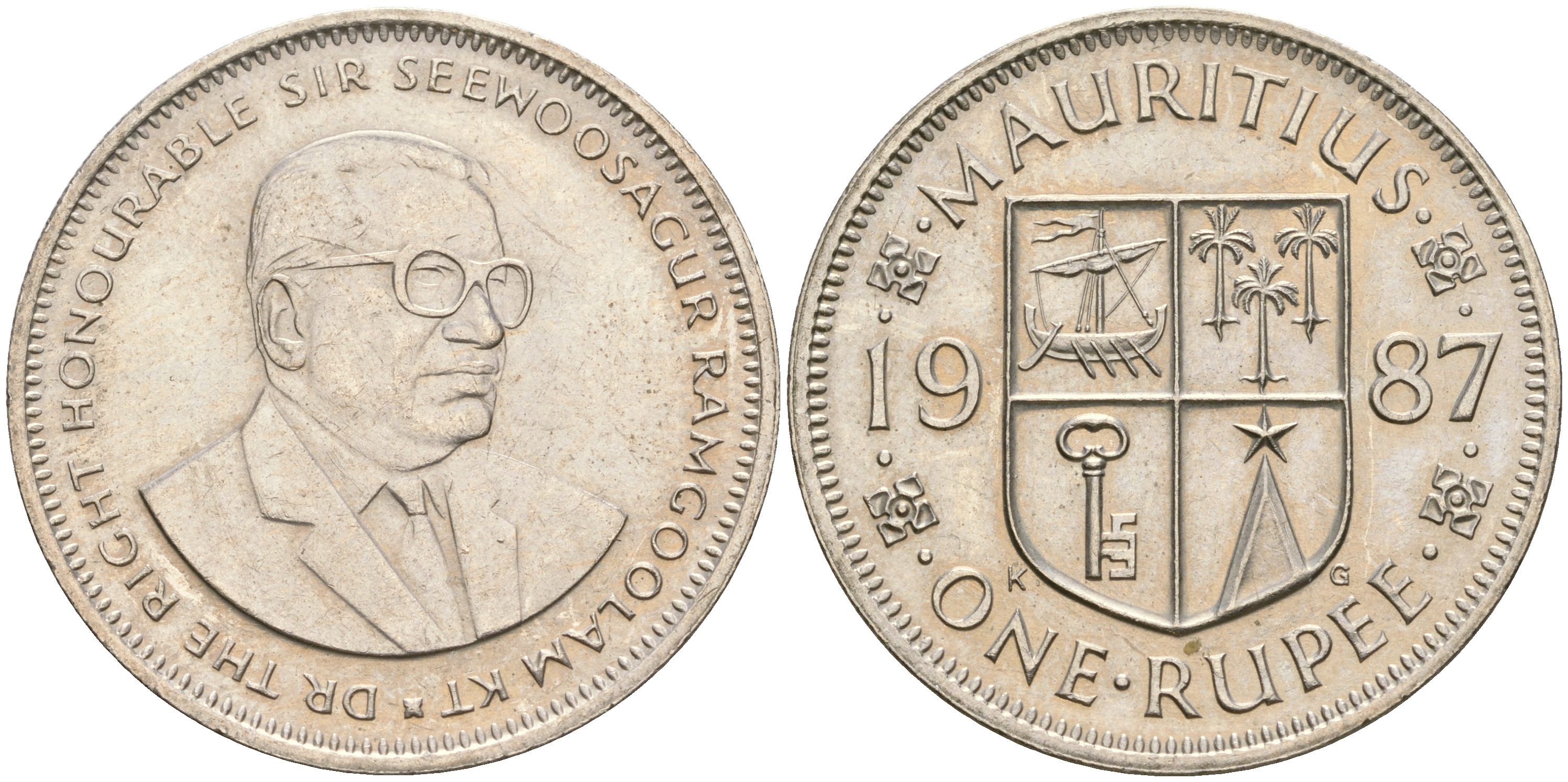 Маврикий 1 рупия 1987 Сивусагур Рамгулам KM 55 медно-никель 4364-3157