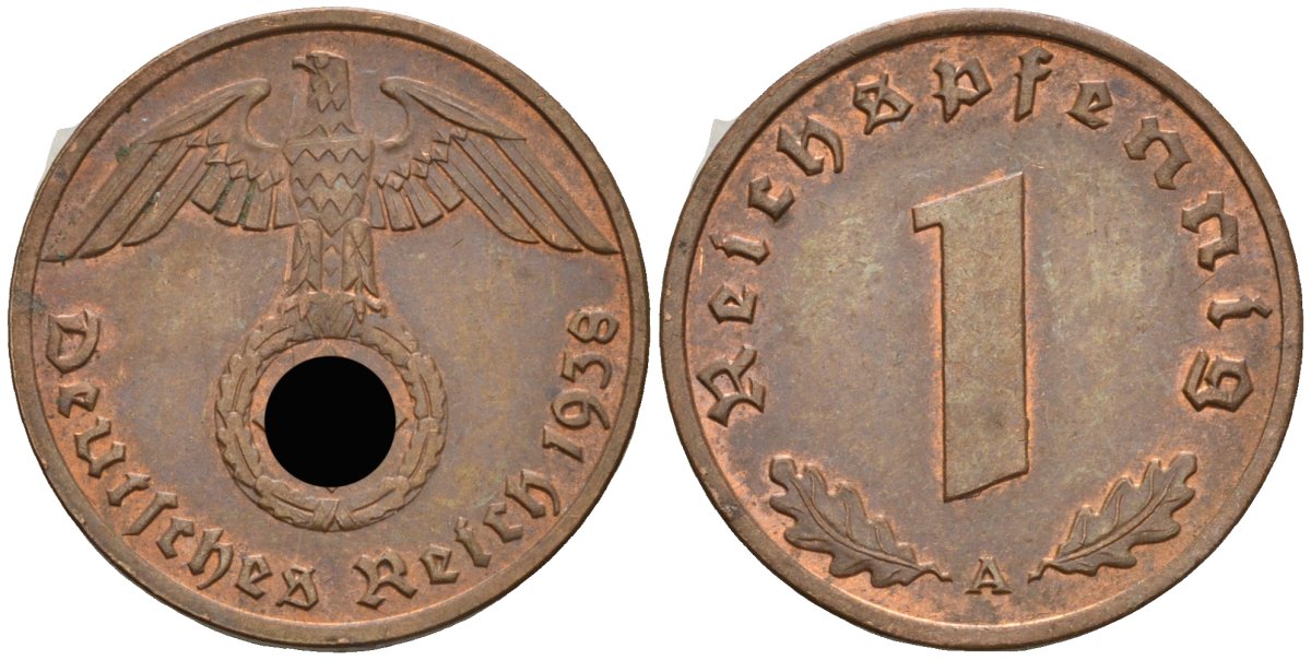 Германия 1 рейхспфенниг 1938 A KM 89, J 361 бронза 4608-628