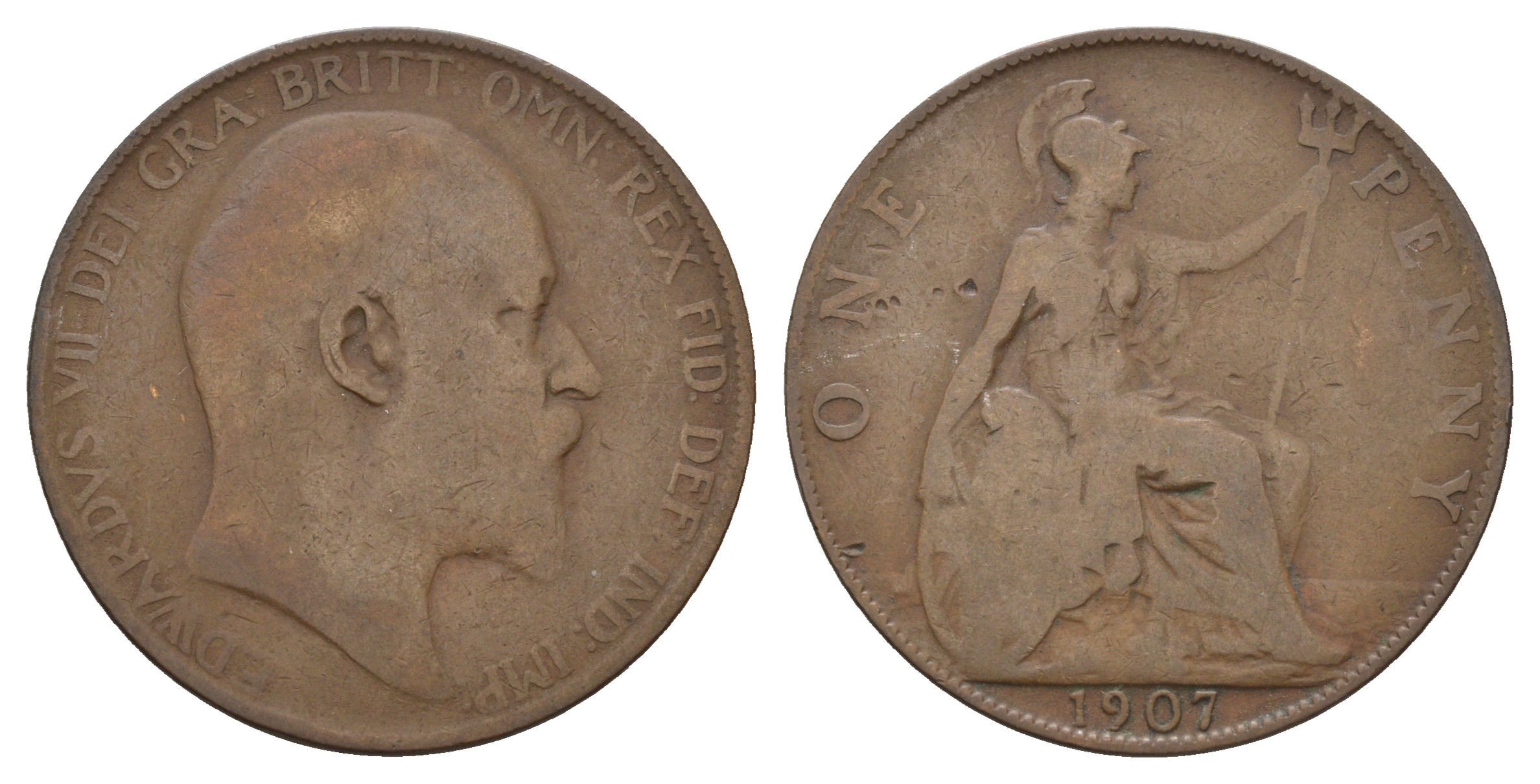 Великобритания 1 пенни 1907 Эдуард VII (1901-1910) KM 794.2, Spink 3990 бронза 4680-814