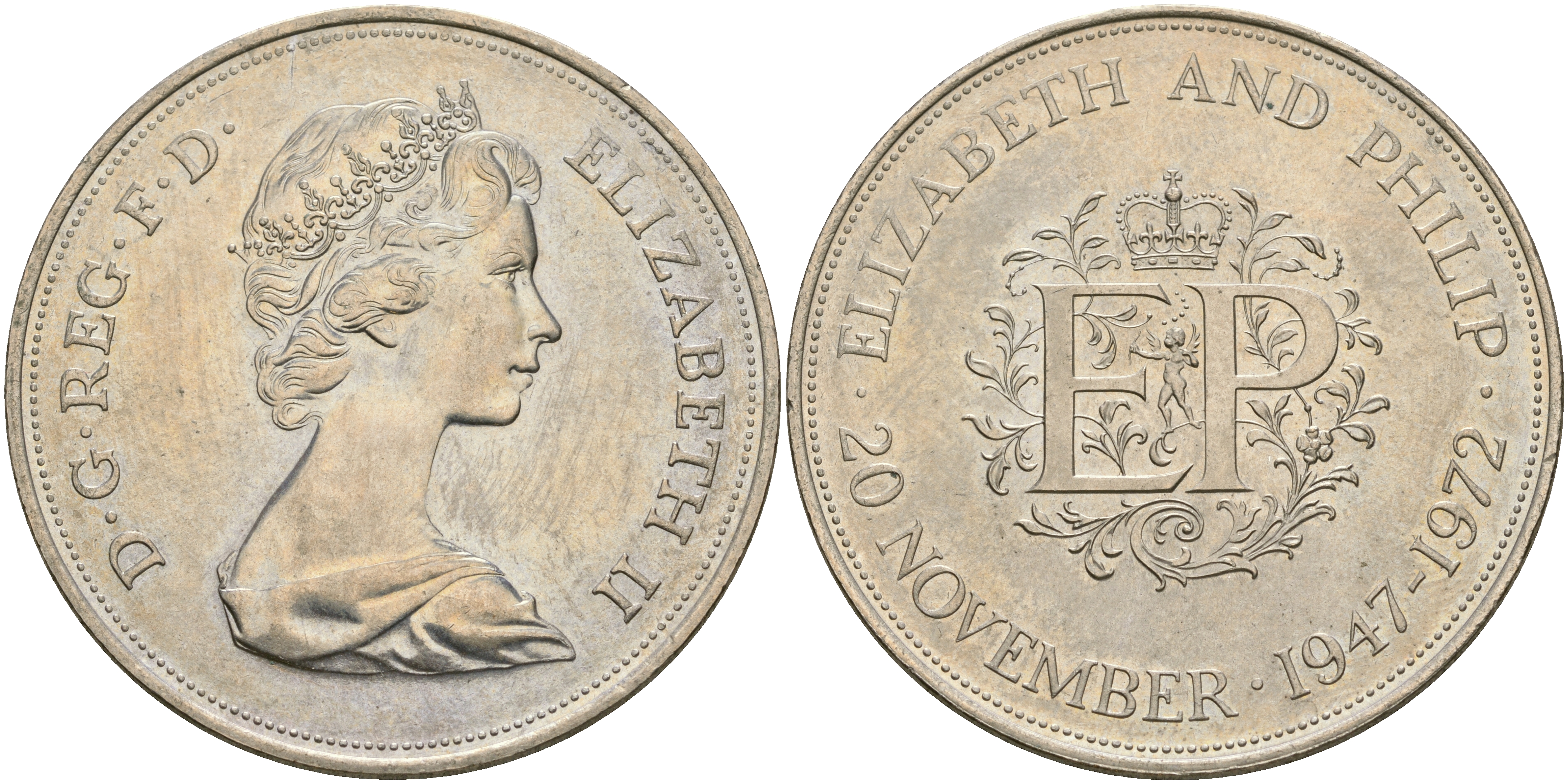 Великобритания 25 пенсов 1972 25 лет со дня свадьбы Елизавтеы II И Филлипа (1947-1972, серебрянная свадьба), Елизавета II (1952-2022) KM 917, Spink 4226 медно-никель UNC 4552-1232