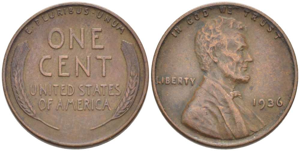 США 1 ЦЕНТ 1936 ЛИНКОЛЬН KM 132 бронза 3309-429