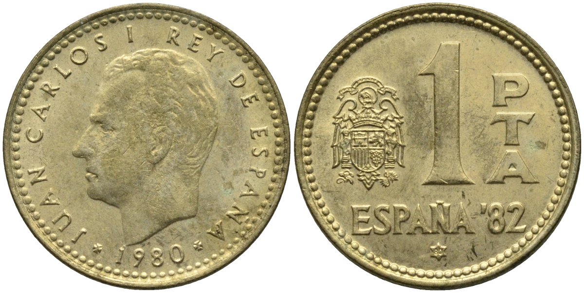 Испания 1 песета 1980 (80) чемпионат мира по футболу KM 816 алюминиевая бронза 4171-453