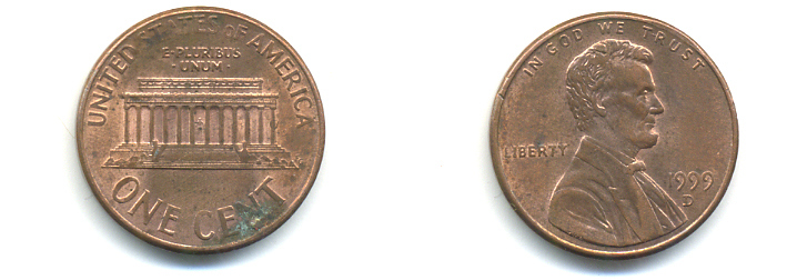 США 1 цент 1999 D, Авраам Линкольн KM 201b цинк плакированный медью 179-523