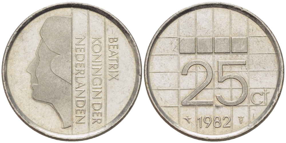 Нидерланды 25 центов 1982 Беатрикс (1980-2013) KM 204 никель 66-1212