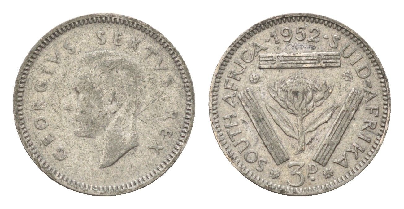ЮАР 3 пенса 1952 Георг VI (1936-1952) KM 35.2 серебро 96-813