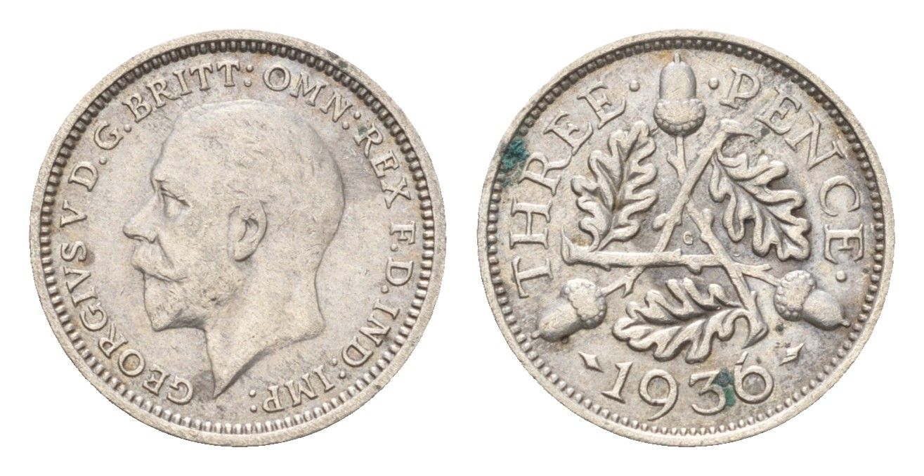 Великобритания 3 пенса 1936 Георг V (1910-1936) KM 831, Spink 4042 серебро 4669-359