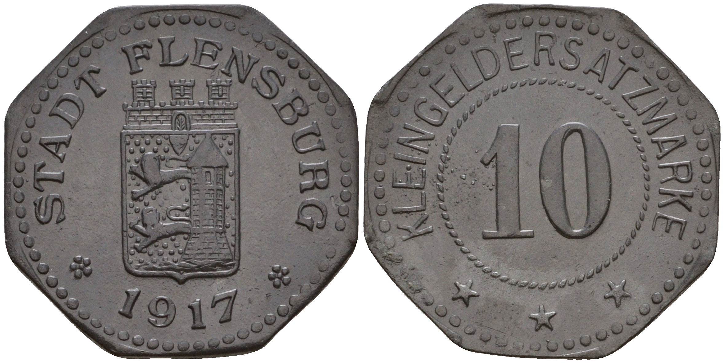 Фленсбург 10 пфеннигов 1917 Funck 131.3 цинк 4606-213