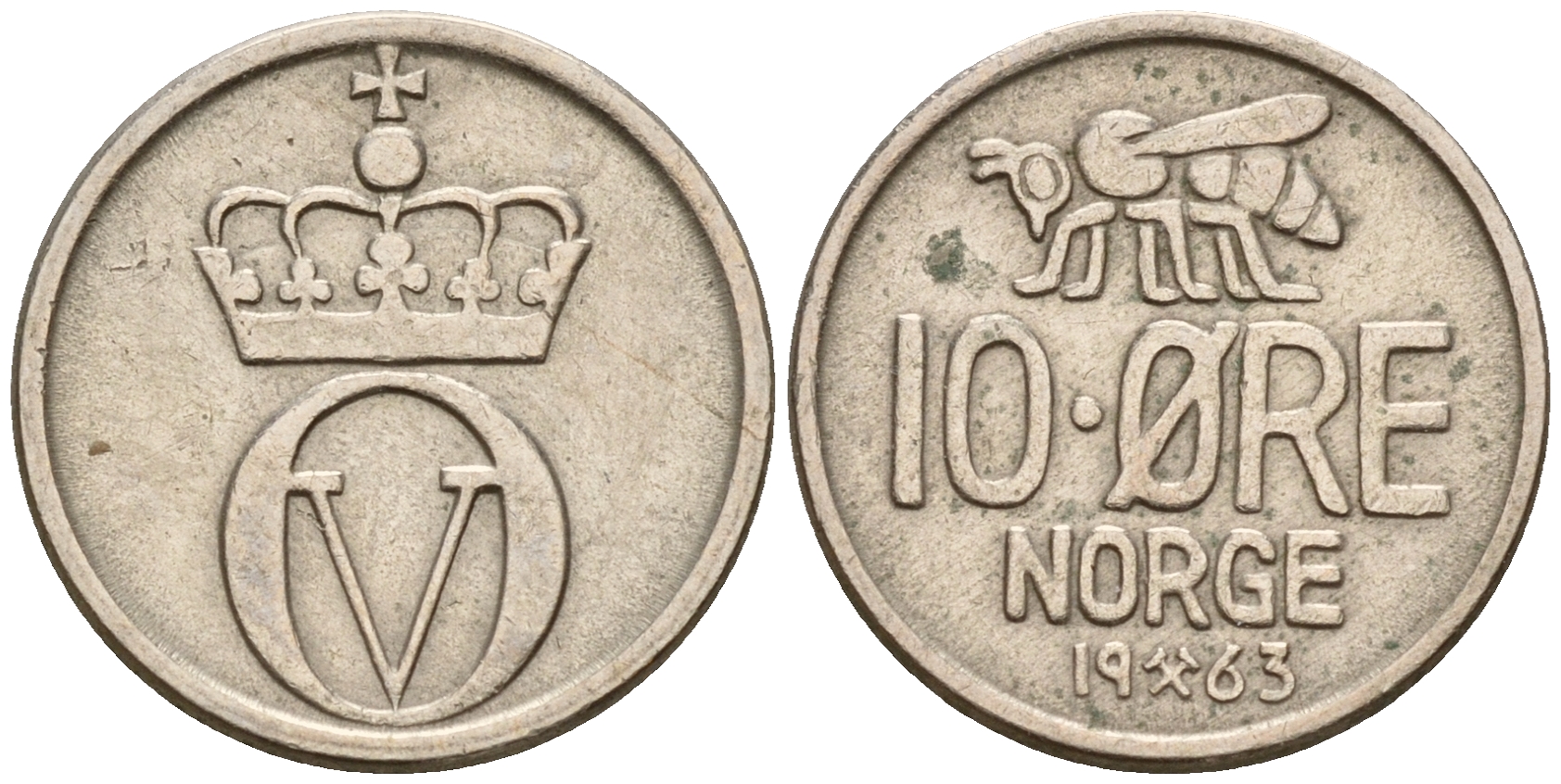 Норвегия 10 эре 1963 пчела KM 411 медно-никель    4598-1217