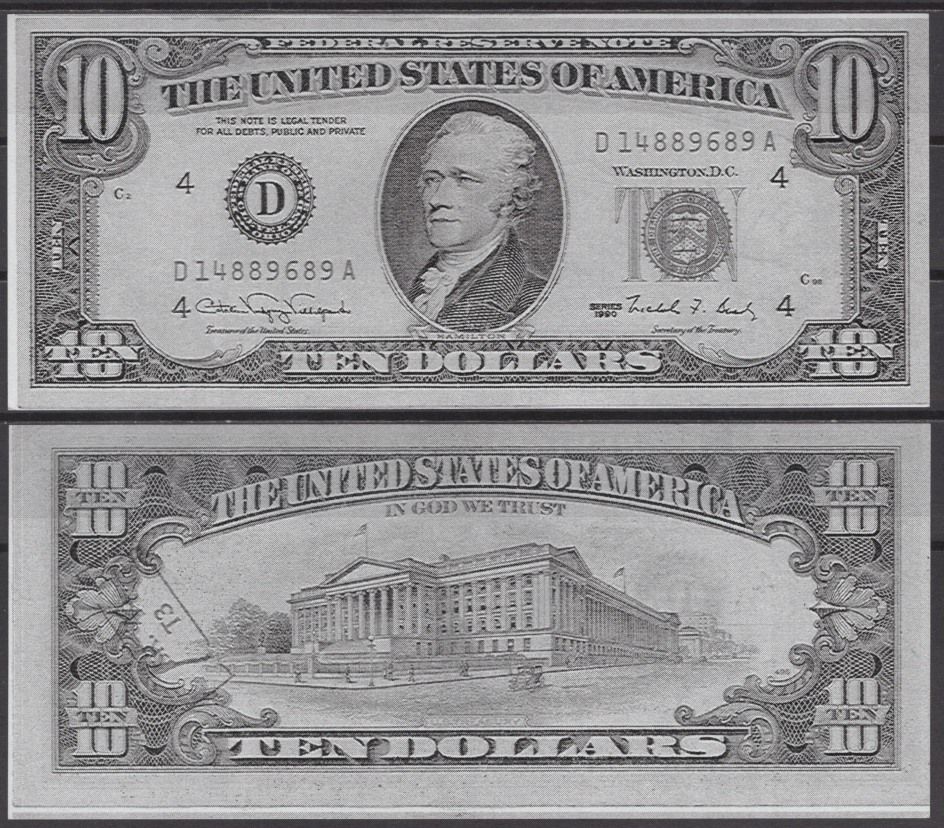 США сувеирная копия банкноты - 10 долларов 1990 бумага UNC (пресс) 7196-9-2