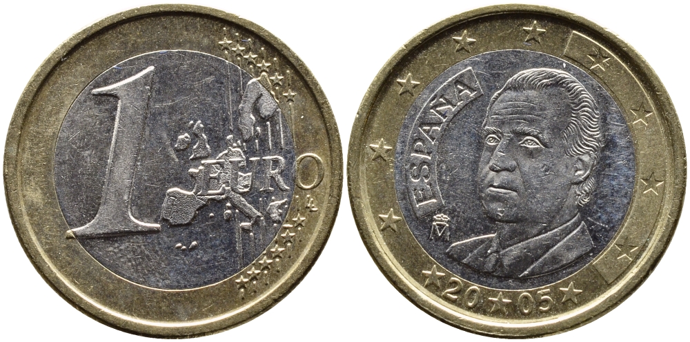 Испания 1 евро 2005 Хуан Карлос I KM 1046 биметалл 4391-233