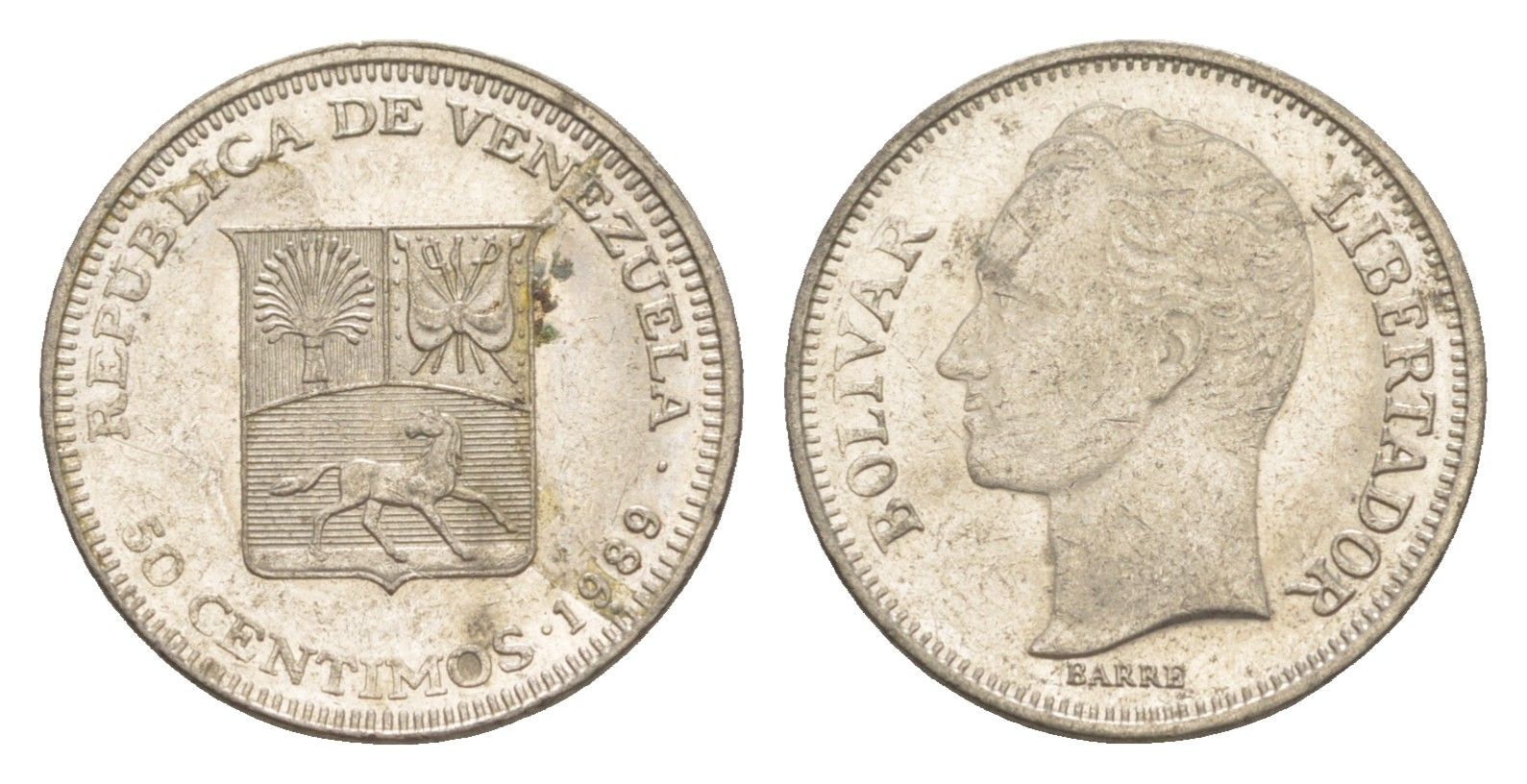 Венесуэла 50 сентимо 1989 Симон Боливар Y 41a сталь плакированная никелем 4584-332