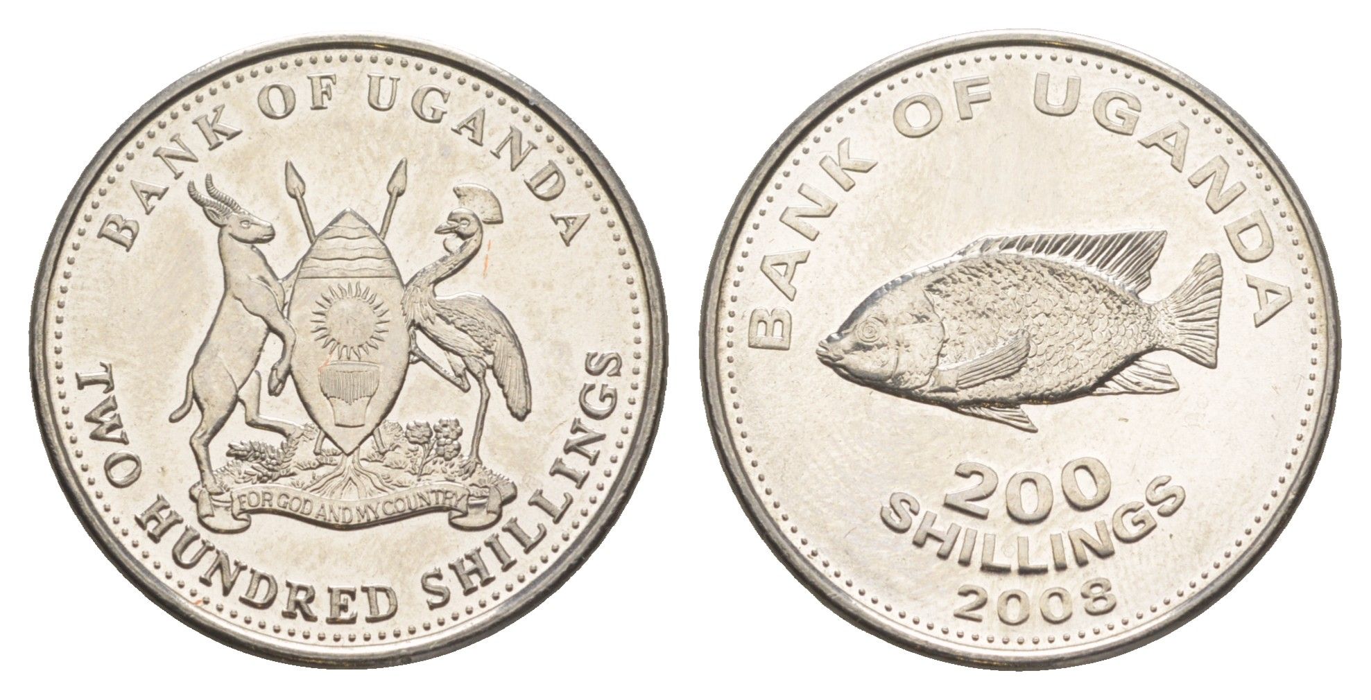 Уганда 200 шиллингов 2008 KM 68 медно-никель UNC 4650-1251