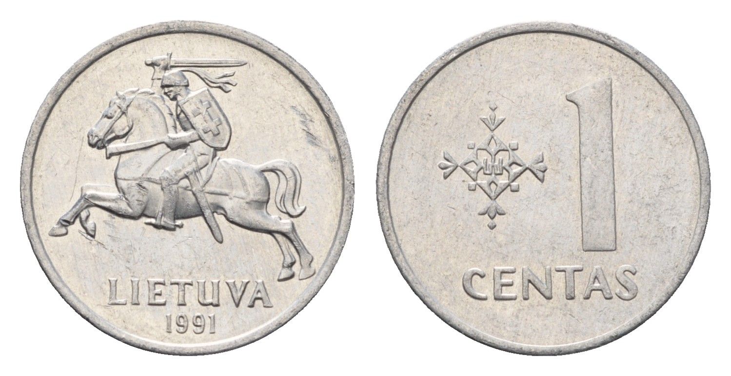 Литва 1 цент (сент) 1991 год-тип KM 85 алюминий aUNC 4689-1029